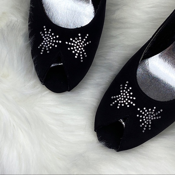VINTAGE Peep Toe Rhinestone Evening Shoes Formal Heels 80s does the 50s Pumps - Picture 2 of 6